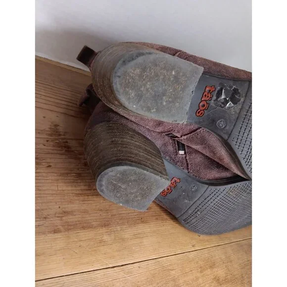 Taos Western Suede Leather Ankle Boot Womens 40 US 6 6.5 Brown Heeled Side Zip - Picture 7 of 8